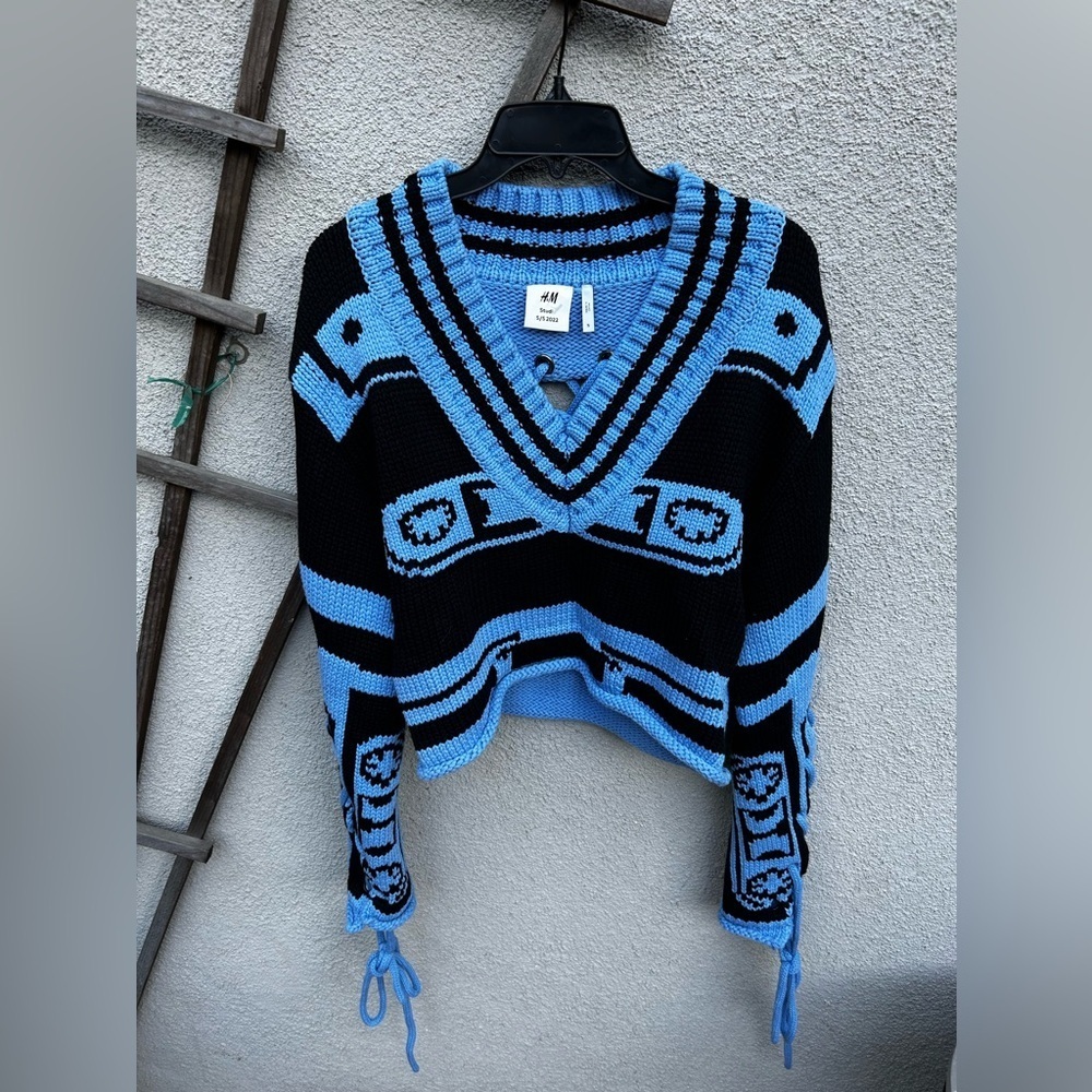 H&M Studio Collection Chunky Knit Sweater Black/Blue - Picture 8 of 14